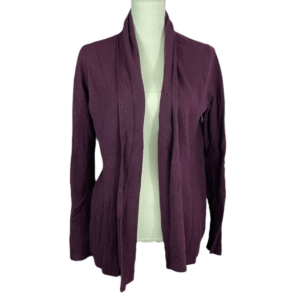 100% Cashmere Open Front Cardigan S Tahari purple violet eggplant long sleeve